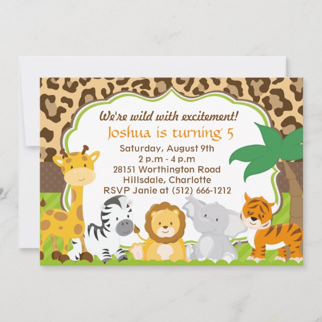 Cute Safari Animal Invitation (Front)