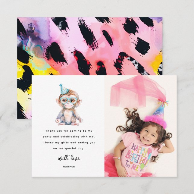 Cute Safari Animal Photo Birthday Thank You Card (Front/Back)