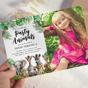 Cute Safari Animal Photo Kids Birthday Invitation
