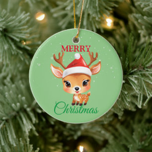 Cute Safari animal Reindeer Santa Christmas Costum Ceramic Ornament