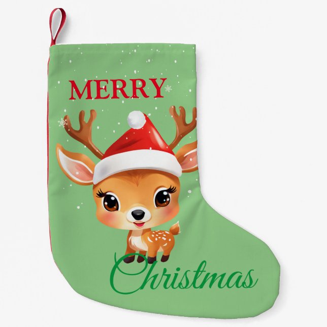 Cute Safari animal Reindeer Santa Christmas Costum Small Christmas Stocking (Front)