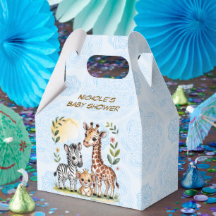 Cute Safari Animal Trio Boy Baby Shower Favour Box