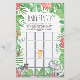 Cute Safari Animal Tropical Floral Baby Bingo Flyer