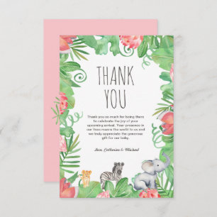 Cute Safari Animal Tropical Floral Baby Shower  Thank You Card
