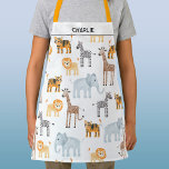 Cute Safari Animal Watercolor Personalised Name Apron<br><div class="desc">A watercolor baby lion,  giraffe,  tiger,  zebra and elephant animal safari design,  perfect for little animal lovers.  Original art by Nic Squirrell. Change the name to customise.</div>