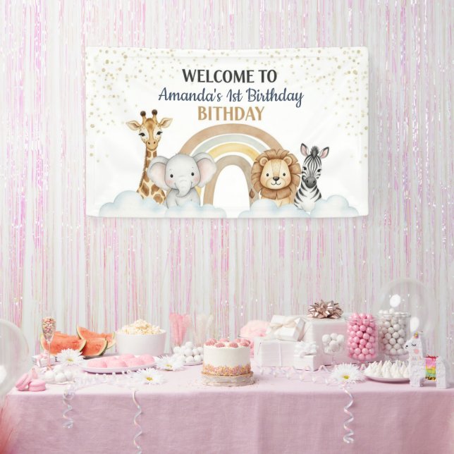 Cute Safari Animals 1st Birthday Banner (Party)