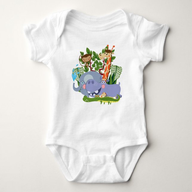 Cute Safari Animals Baby Bodysuit (Front)