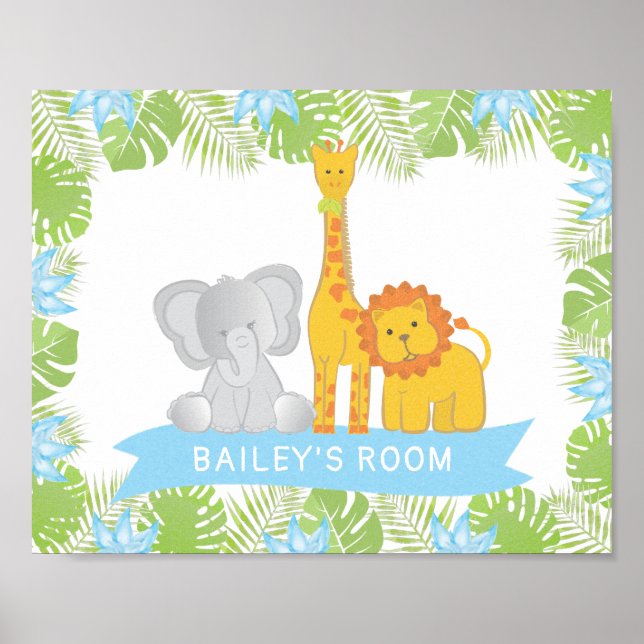 Cute Safari Animals Baby Boy Nursery Room Poster (Front)