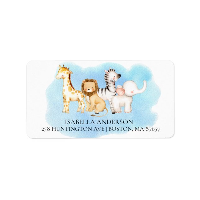 Cute Safari Animals Baby Shower Address Label (Front)