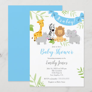 Cute Safari Animals Baby Shower Boy Invitation