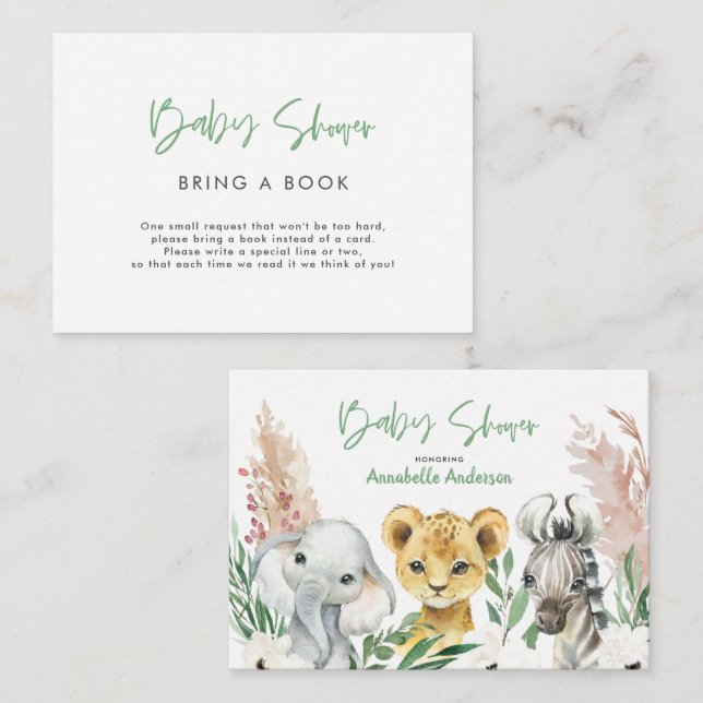 cute safari animals baby shower bring a book card (Front/Back)