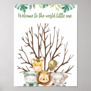 Cute Safari Animals Baby Shower Fingerprint Sign 