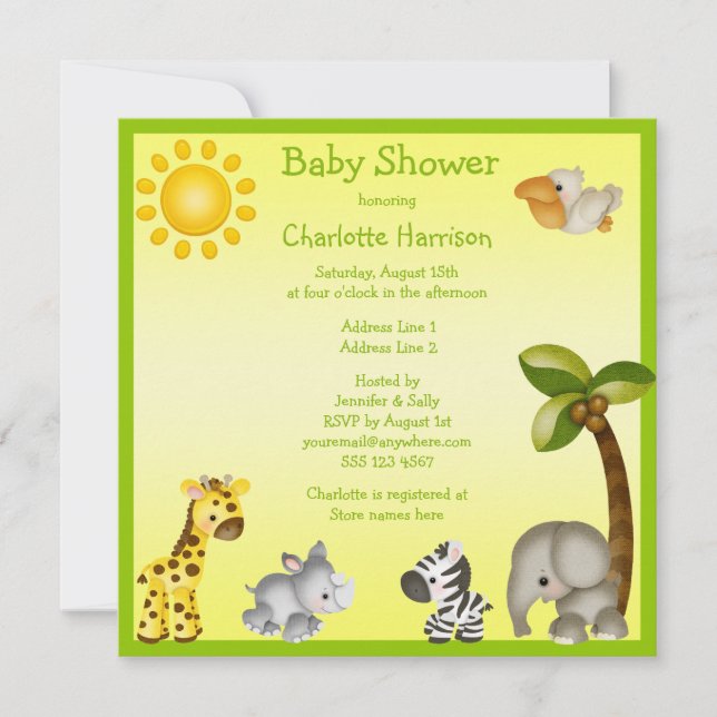 Cute Safari Animals Baby Shower Invitation (Front)