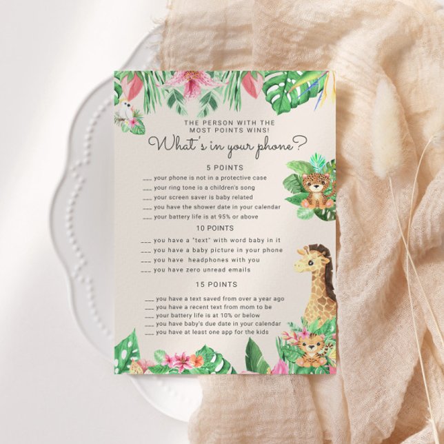 Cute Safari Animals Baby Shower Phone Game Card (Creator Uploaded)