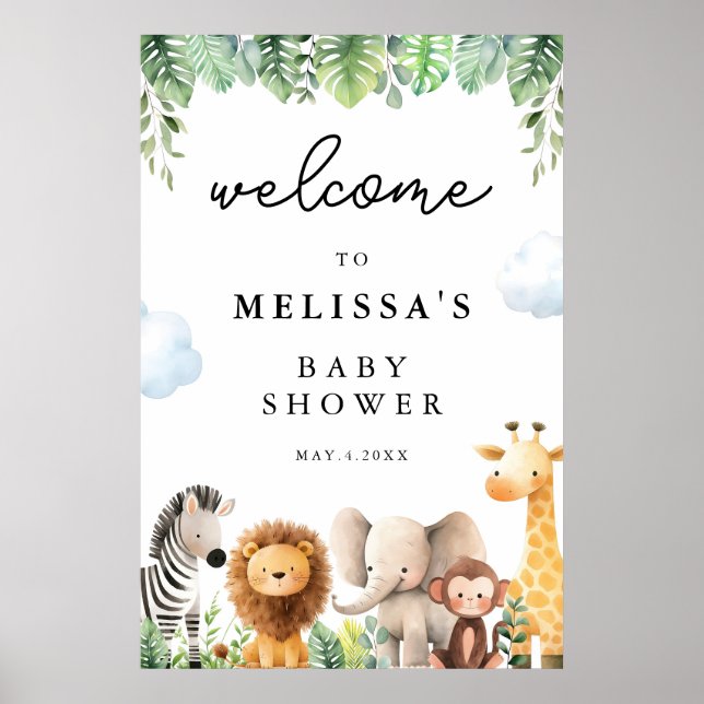 Cute Safari Animals Baby Shower Welcome Poster (Front)