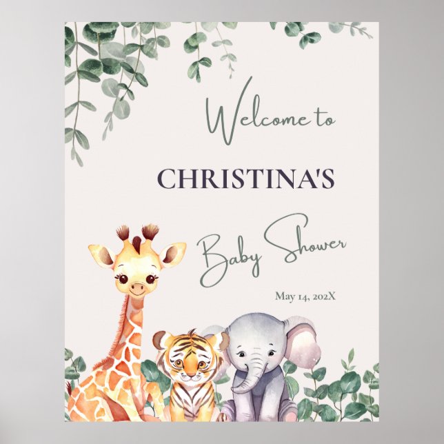 Cute Safari Animals Baby Shower Welcome Sign (Front)