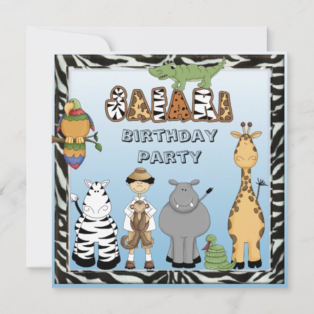 Cute Safari Animals Birthday Party Invitation (Front)