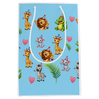 Cute Safari Animals Birthday Wrapping Paper | Jung Medium Gift Bag
