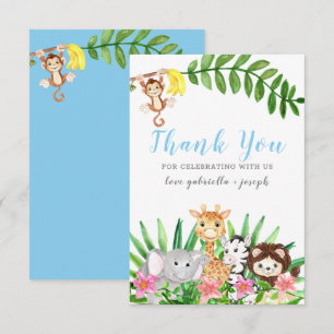 Cute Safari Animals Blue Baby Boy Shower Thank You Card