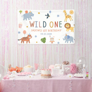 Cute Safari Animals Boy 1st Birthday Banner