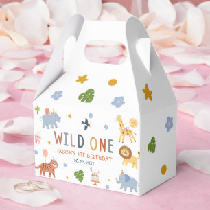 Cute Safari Animals Boy 1st Birthday Favour Box