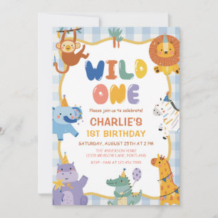 Cute Safari Animals Boy 1st Birthday Invitation
