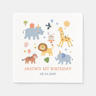 Cute Safari Animals Boy 1st Birthday Napkin