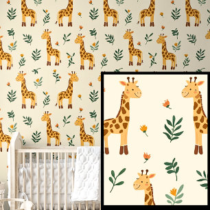 Cute Safari Animals Brown Orange Friendly Giraffes Wallpaper