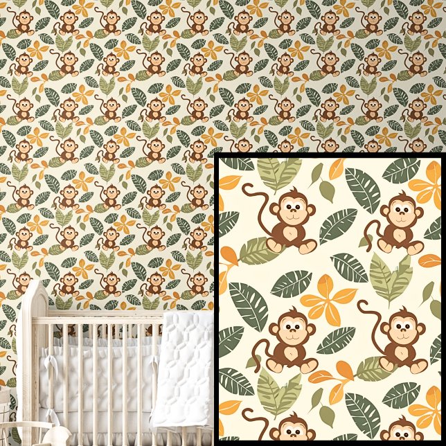 Cute Safari Animals Brown Orange Monkeys & Leaves  Wallpaper (Creator Uploaded)