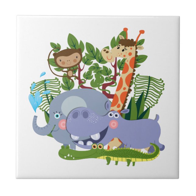 Cute Safari Animals Ceramic Tile (Front)