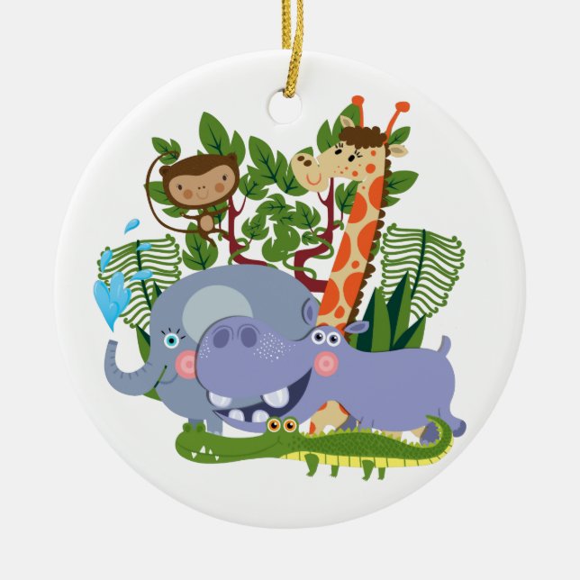 Cute Safari Animals Ceramic Tree Decoration (Front)