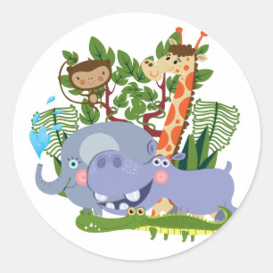 Cute Safari Animals Classic Round Sticker