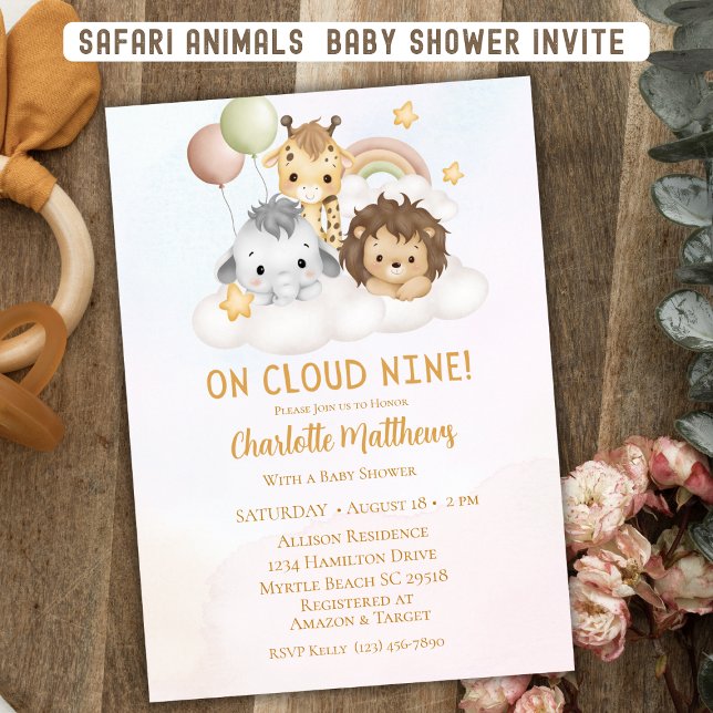 Cute Safari Animals Cloud Nine 9  Baby Shower  Invitation (Creator Uploaded)