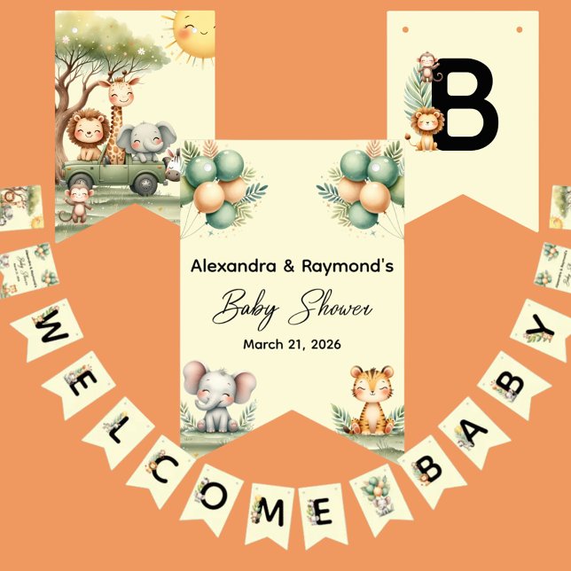 Cute safari animals gender neutral baby shower bunting  (Creator Uploaded)