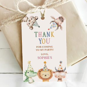 Cute Safari Animals Girl 1st Birthday Gift Tags