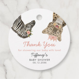 Cute Safari Animals Girl Baby Shower Favour Tags