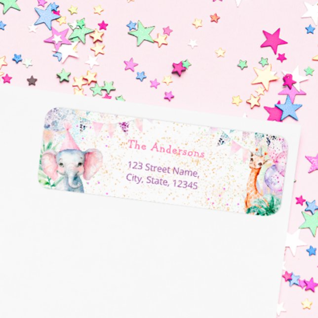 Cute Safari Animals Girl Birthday Return Address  Label (Creator Uploaded)