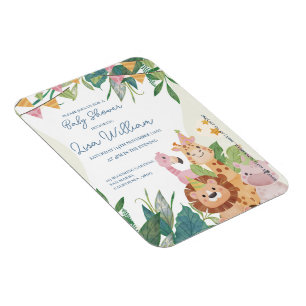 Cute Safari Animals Green Leafy Theme Baby Shower Magnet