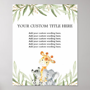 Cute safari animals greenery Custom Make Your Own Poster