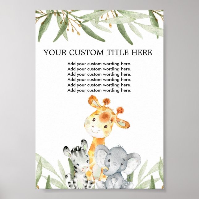 Cute safari animals greenery Custom Make Your Own Poster (Front)
