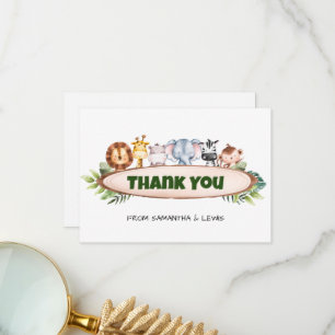Cute Safari Animals Jungle Baby Shower Flat Thank You Card