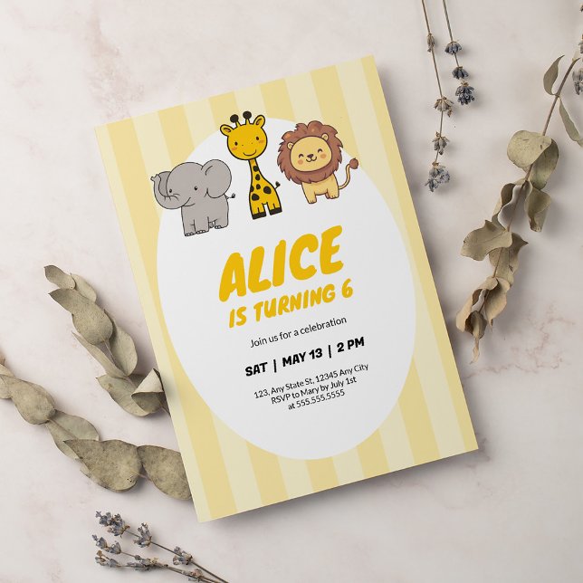 Cute Safari Animals Jungle Party Kids Birthday Invitation (Creator Uploaded)