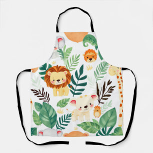 Cute Safari Animals Jungle Pattern Apron