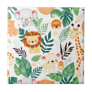 Cute Safari Animals Jungle Pattern Ceramic Tile