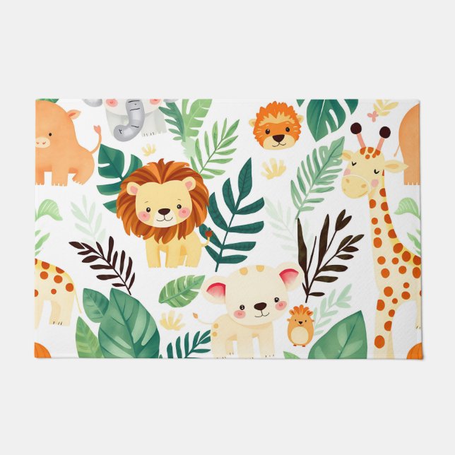Cute Safari Animals Jungle Pattern Doormat (Front)