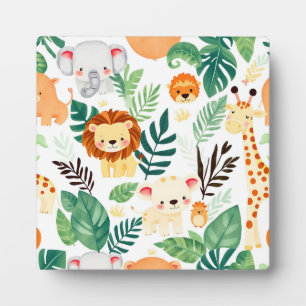 Cute Safari Animals Jungle Pattern Plaque