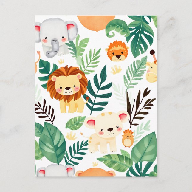 Cute Safari Animals Jungle Pattern Postcard (Front)