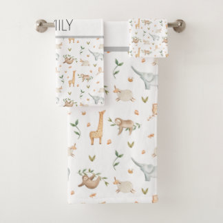 Cute safari animals kids bath towel set