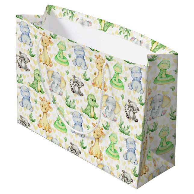 Cute Safari Animals Large Gift Bag (Back Angled)