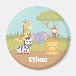 Cute Safari Animals Lion Giraffe Zebra Monkey Magnet